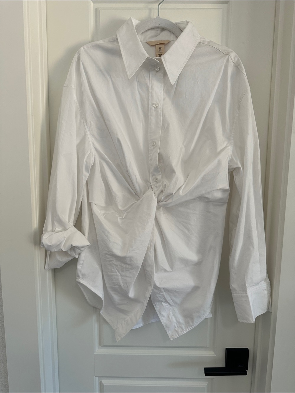H&M White Knot-Front Button Down Shirt